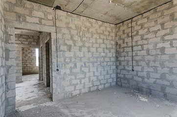 Image showing Construction of an individual residential building, view of the interior partition with a doorway