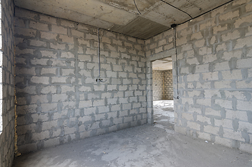 Image showing Construction of an individual residential building, view of the corner of the room, one of the walls with a doorway