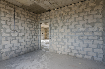 Image showing Construction of an individual residential building, view of the corner of a room with a doorway