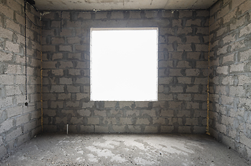 Image showing Construction of an individual residential building, view of a square window opening on the wall