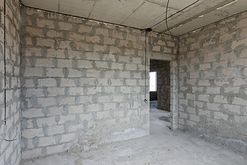 Image showing Construction of an individual residential building, view of the walls of the room, a doorway in the wall