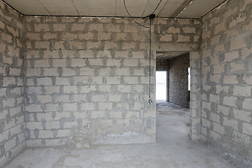 Image showing Construction of an individual residential building, room wall view with a doorway