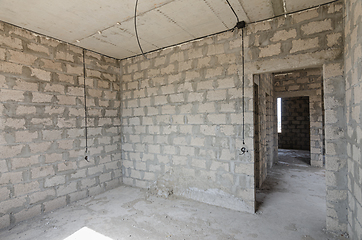 Image showing Construction of an individual residential building, wall view with a doorway