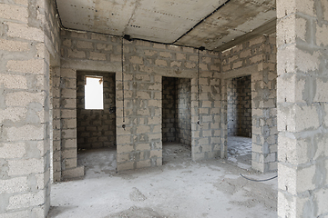 Image showing Construction of an individual residential building, view of the doorways to the bathrooms and rooms