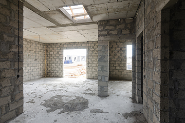 Image showing Construction of an individual residential building, view from the corridor to the large hall and doors to the rooms