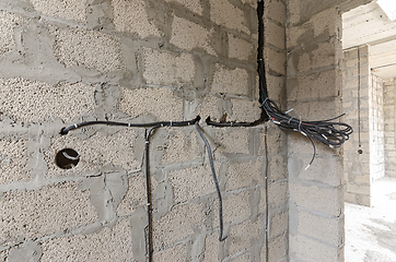 Image showing Electrical wiring in the construction of a private residential building