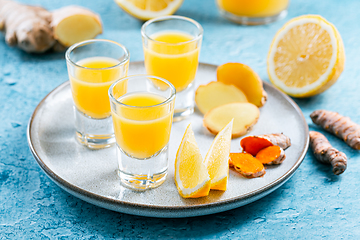 Image showing Boosting immune system - homemade healthy Ginger Lemon Turmeric Shot 