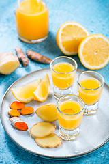 Image showing Boosting immune system - homemade healthy Ginger Lemon Turmeric Shot 