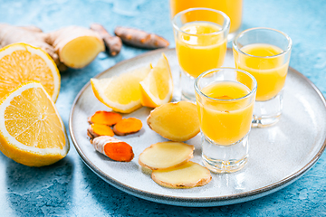 Image showing Boosting immune system - homemade healthy Ginger Lemon Turmeric Shot 