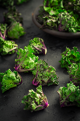 Image showing Kalette, kale sprouts, flower sprouts on black background. Heathy winter vegetable.