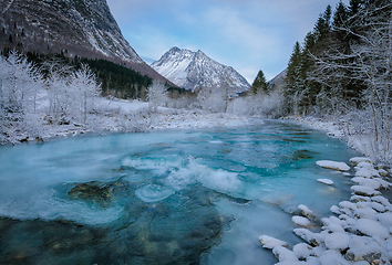 Image showing frozen river in the foreground of Vassdalstinden in ørsta