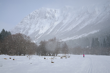 Image showing skier on his way in a snow cave towards Vassdalstinden in ørsta