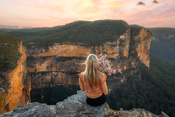 Image showing Sunset sky from mountain cliff top vantage point