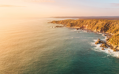 Image showing Aerial seascape of Australian coastline with sunrise sky