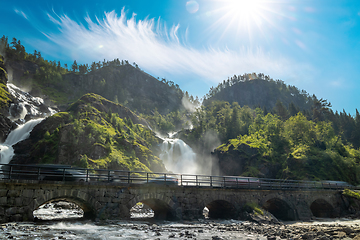 Image showing Latefossen is one of the most visited waterfalls in Norway and i