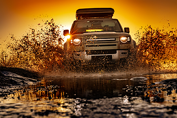 Image showing Off road tourist car rides off-road in the highlands. Expedition