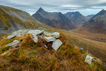 Image showing stones on the mountain Rebbestadhornet with a view to the mounta