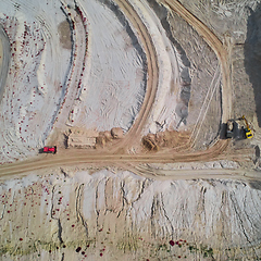 Image showing Aerial view of sand quarry with bulldozer