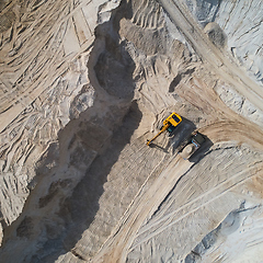 Image showing Aerial view of sand quarry with bulldozer