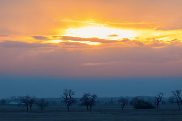 Image showing sunset landscape of Hortobagy landscape