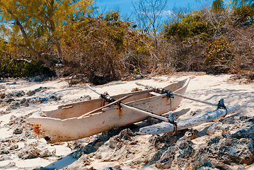 Image showing abandoned boat in sandy beach in madagascar