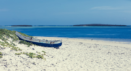 Image showing abandoned boat in sandy beach in madagascar