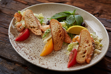 Image showing Fresh healthy Classic Caesar salad on plate