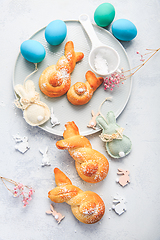 Image showing Easter baking - Buns made from yeast dough in a shape of Easter 