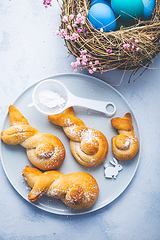 Image showing Easter baking - Buns made from yeast dough in a shape of Easter 
