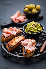 Image showing Fried bread - savory French toast with avocado spread and Serrano ham