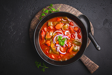 Image showing Traditional Solyanka soup - thick and sour soup of Russian origin