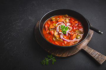 Image showing Traditional Solyanka soup - thick and sour soup of Russian origin