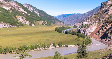 Image showing waves, spray and foam, river Katun in Altai mountains. Siberia, Russia