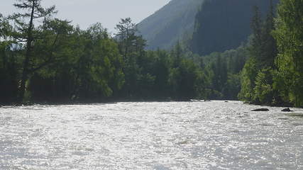 Image showing Waves, spray and foam, river Katun in Altai mountains. Siberia, Russia