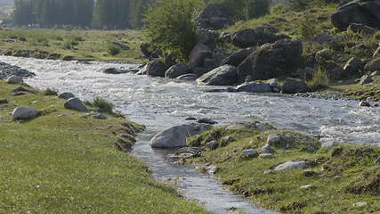 Image showing Waves, spray and foam, river Katun in Altai mountains. Siberia, Russia