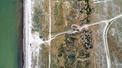 Image showing aerial view, Ngorongoro crater, natron lake, Tanzania, Africa.