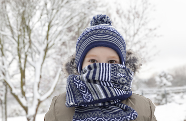 Image showing Boy in winter, close up