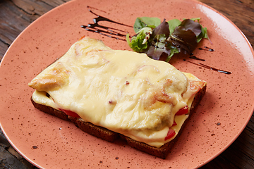 Image showing The croque monsieur. The ham and cheese sandwich