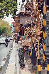 Image showing woman is offering sacrifice, Bali Indonesia