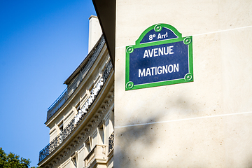 Image showing Avenue Matignon street sign, Paris, France