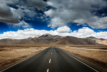 Image showing Road on plains in Himalayas with mountains