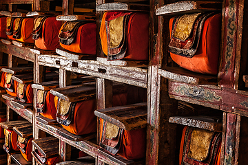 Image showing Manuscripts folios in Tibetan Buddhist monastery