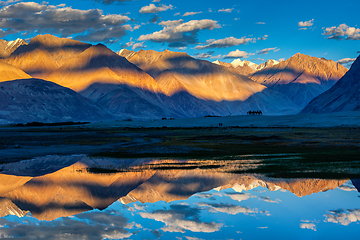 Image showing Himalayas on sunset, Nubra valley, Ladakh, India