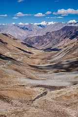 Image showing Karakorum Range and road in valley, Ladakh, India