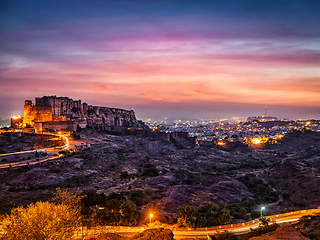 Image showing Mehrangarh fort in twilight. Jodhpur, India