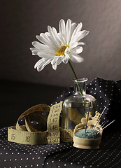 Image showing Sewing Accessories and Daisy Flower