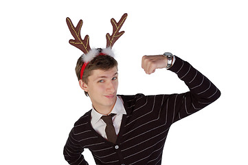 Image showing Young man wearing deer horns