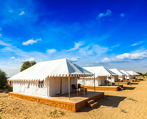 Image showing Tent camp in Thar desert. Jaisalmer, Rajasthan, India.