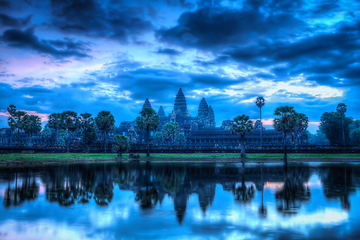 Image showing Angkor Wat - famous Cambodian landmark - on sunrise