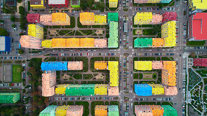 Image showing Aerial view of a colorful houses in Kyiv, Ukraine.